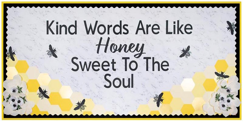 Bee and flowers on honeycomb design