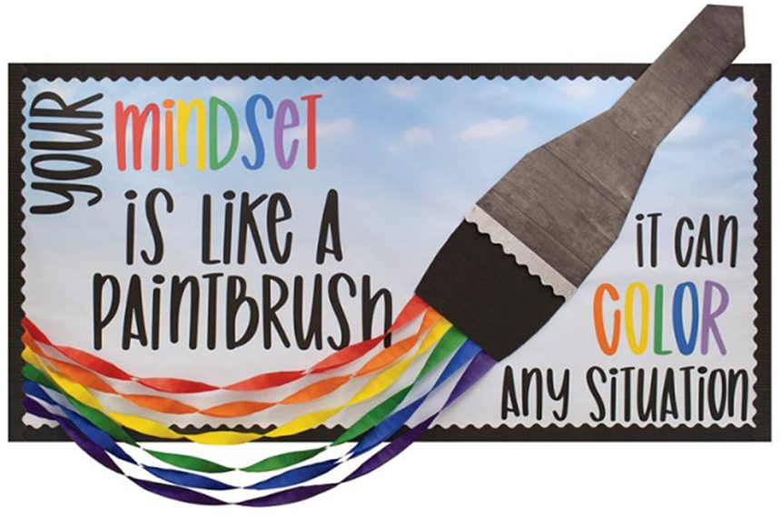 Inspirational poster illustrating mindset as a colorful paintbrush.