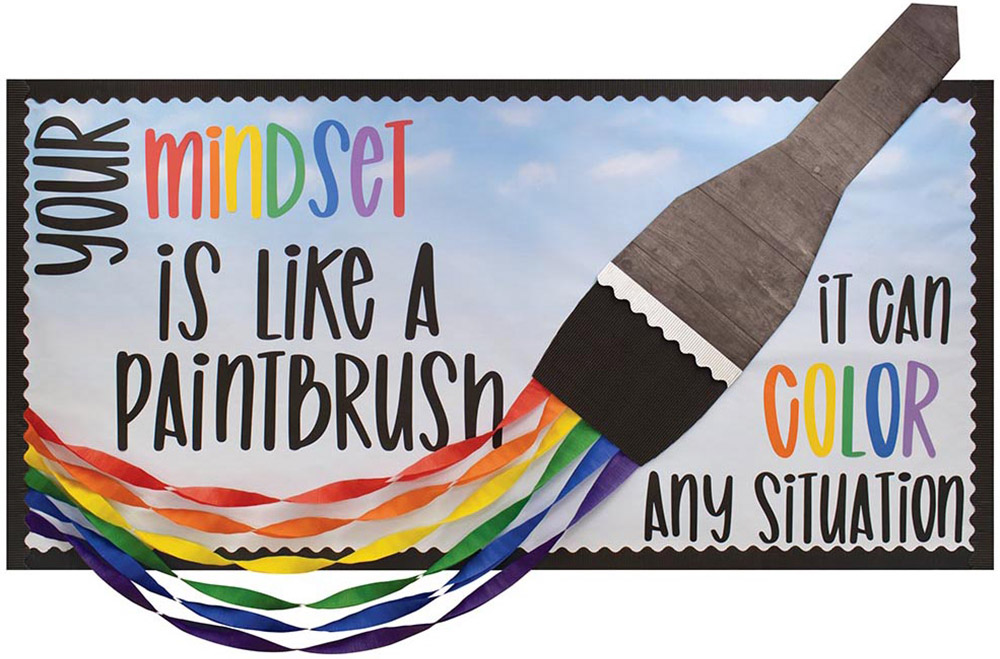 Paintbrush bulletin board made with Wispy Clouds Fadeless Bulletin Board paper